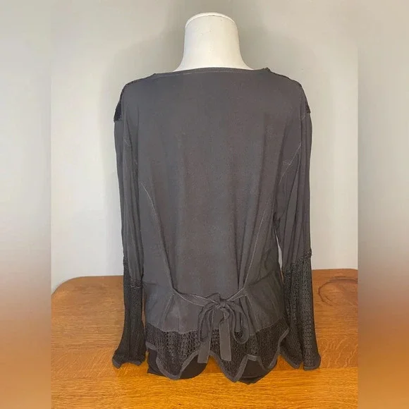 Black Long Sleeve Bell Sleeve Whimsigoth Moody Dark Boho Embroidered Fairy Witch - Picture 6 of 16